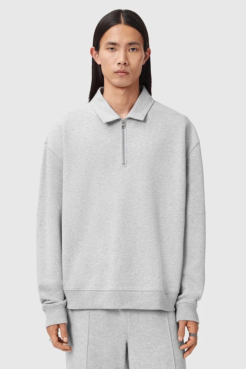 Bavlnená mikina AllSaints šedá farba, melanžová, M019ND