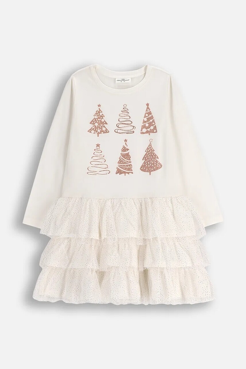 Detské bavlnené šaty Coccodrillo béžová farba, mini, áčkový strih, MERRY XMAS