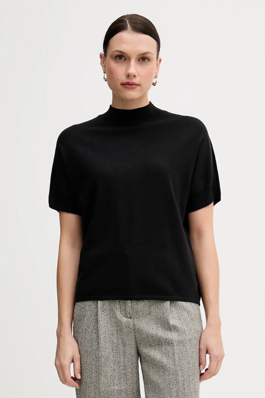 Sveter Marc Aurel čierna farba, ľahký, s polorolákom, 8067-8000-82107