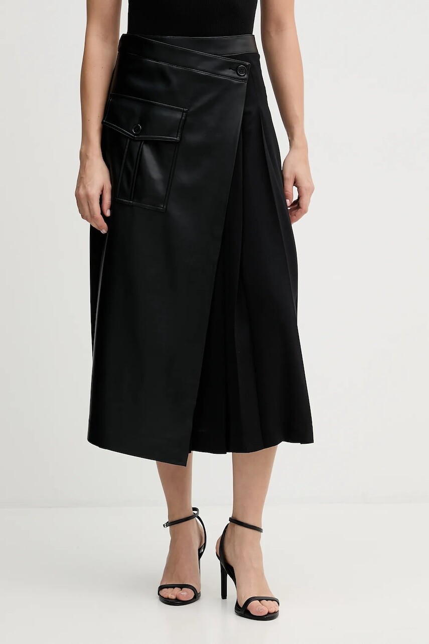 Sukňa Sisley čierna farba, midi, áčkový strih, 4SNML0034