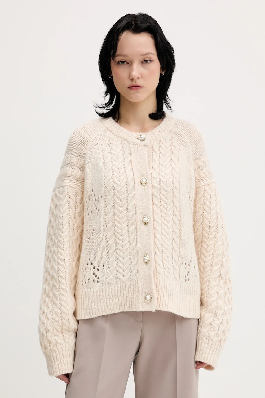 Kardigan s prímesou vlny Tommy Jeans béžová farba, hrejivý, DW0DW22511