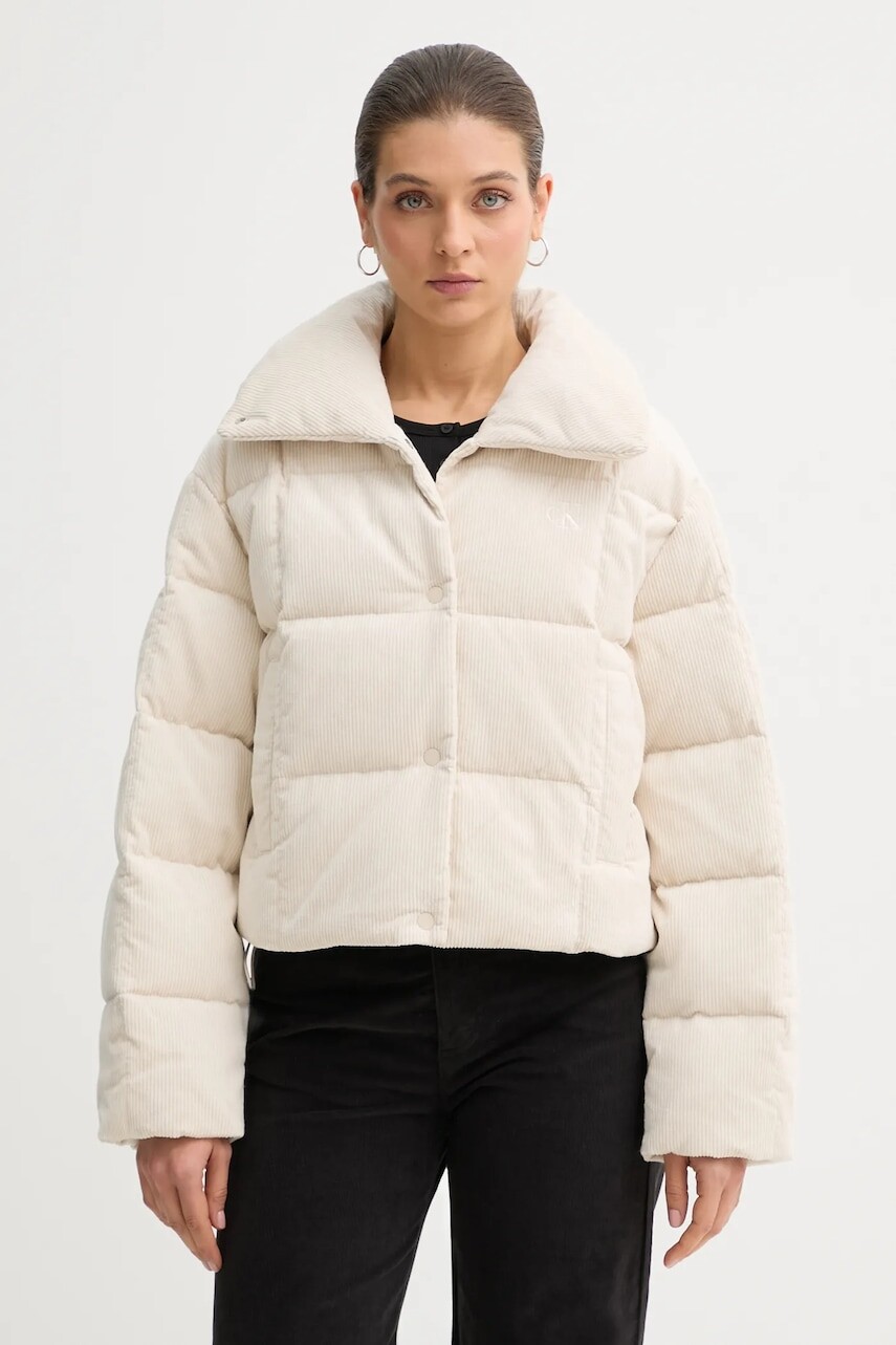 Páperová manšestrová bunda Calvin Klein Jeans béžová farba, zimná, LV044D527G