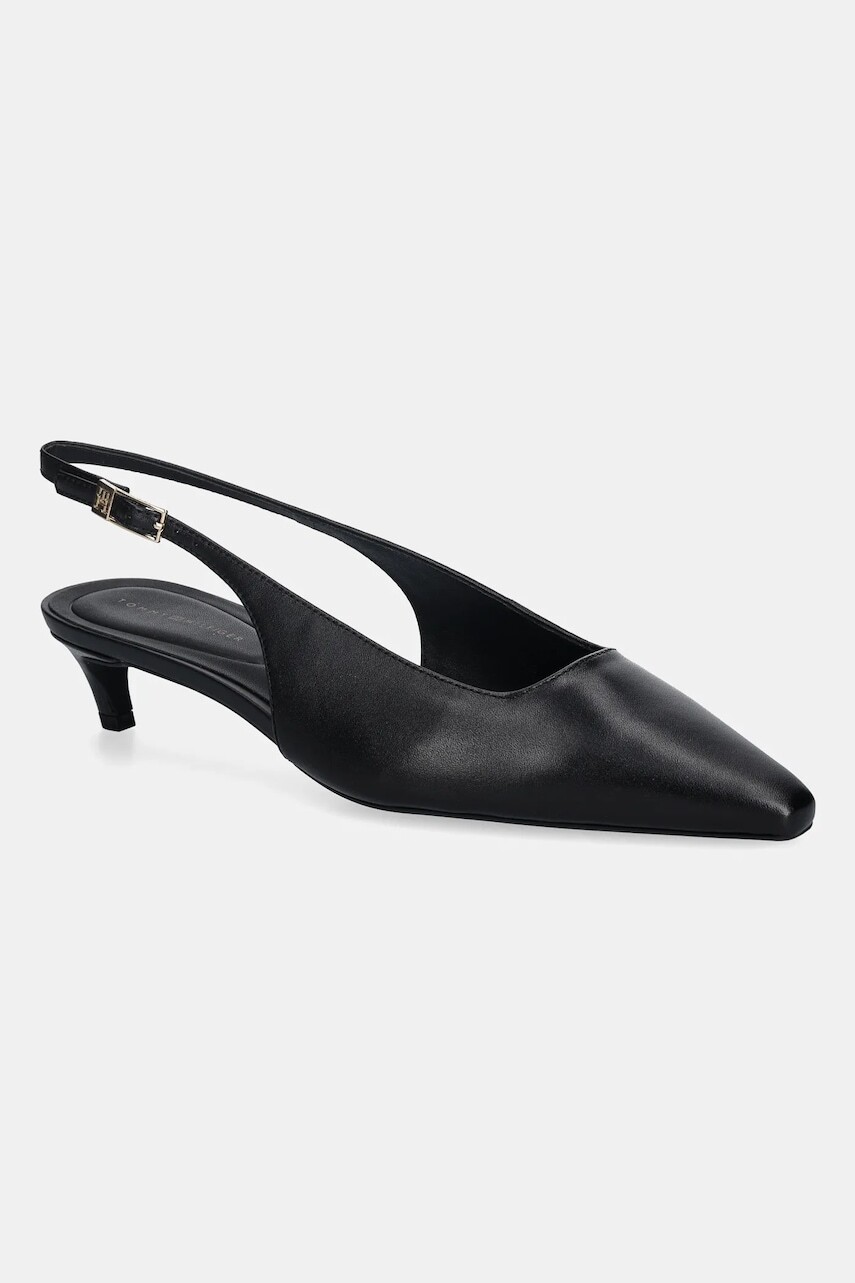 Kožené lodičky Tommy Hilfiger TH BUCKLE SLINGBACK LOW PUMP čierna farba, FW0FW09009