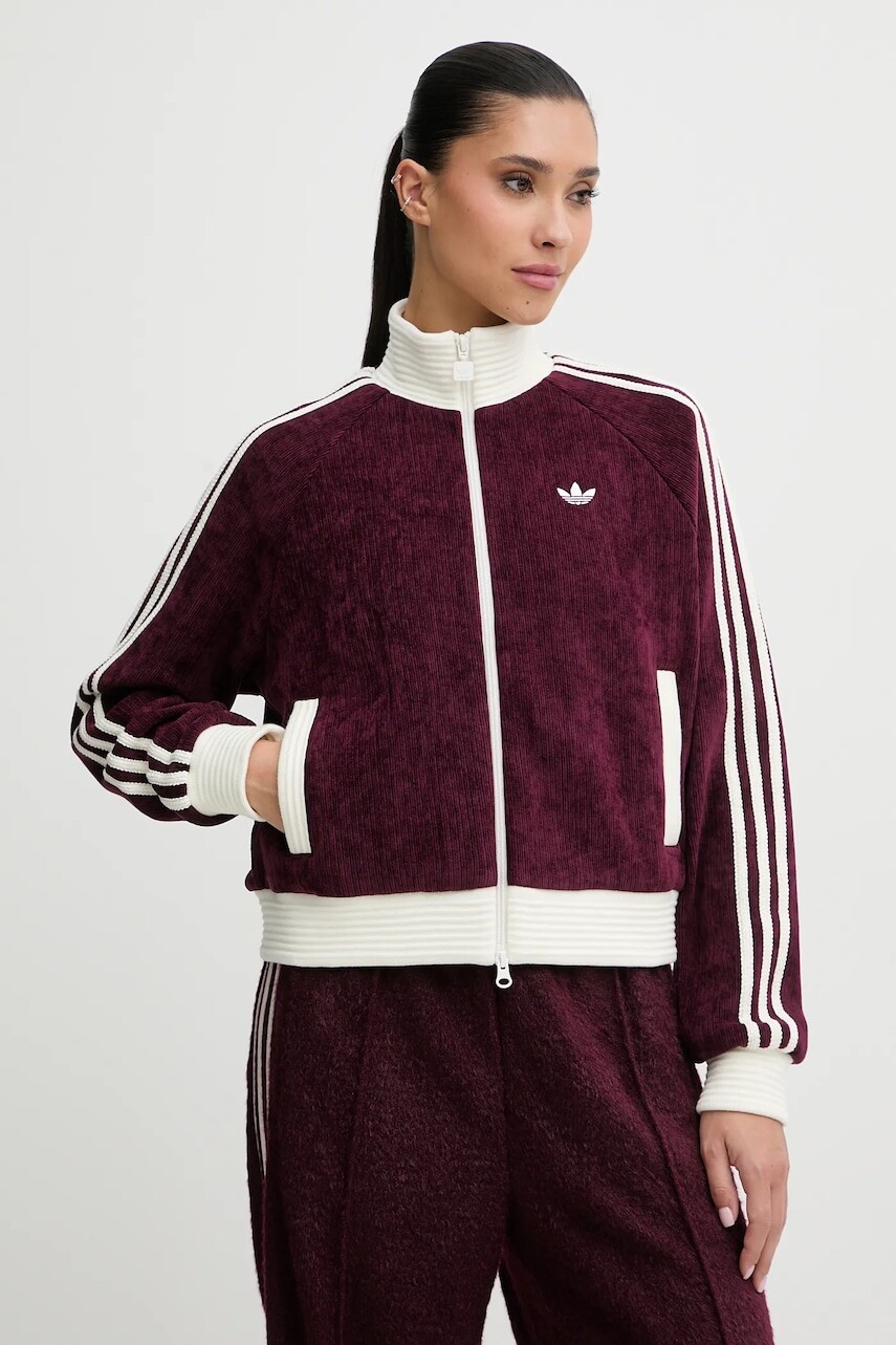Velúrová mikina adidas Originals Velour bordová farba, s nášivkou, KS0400