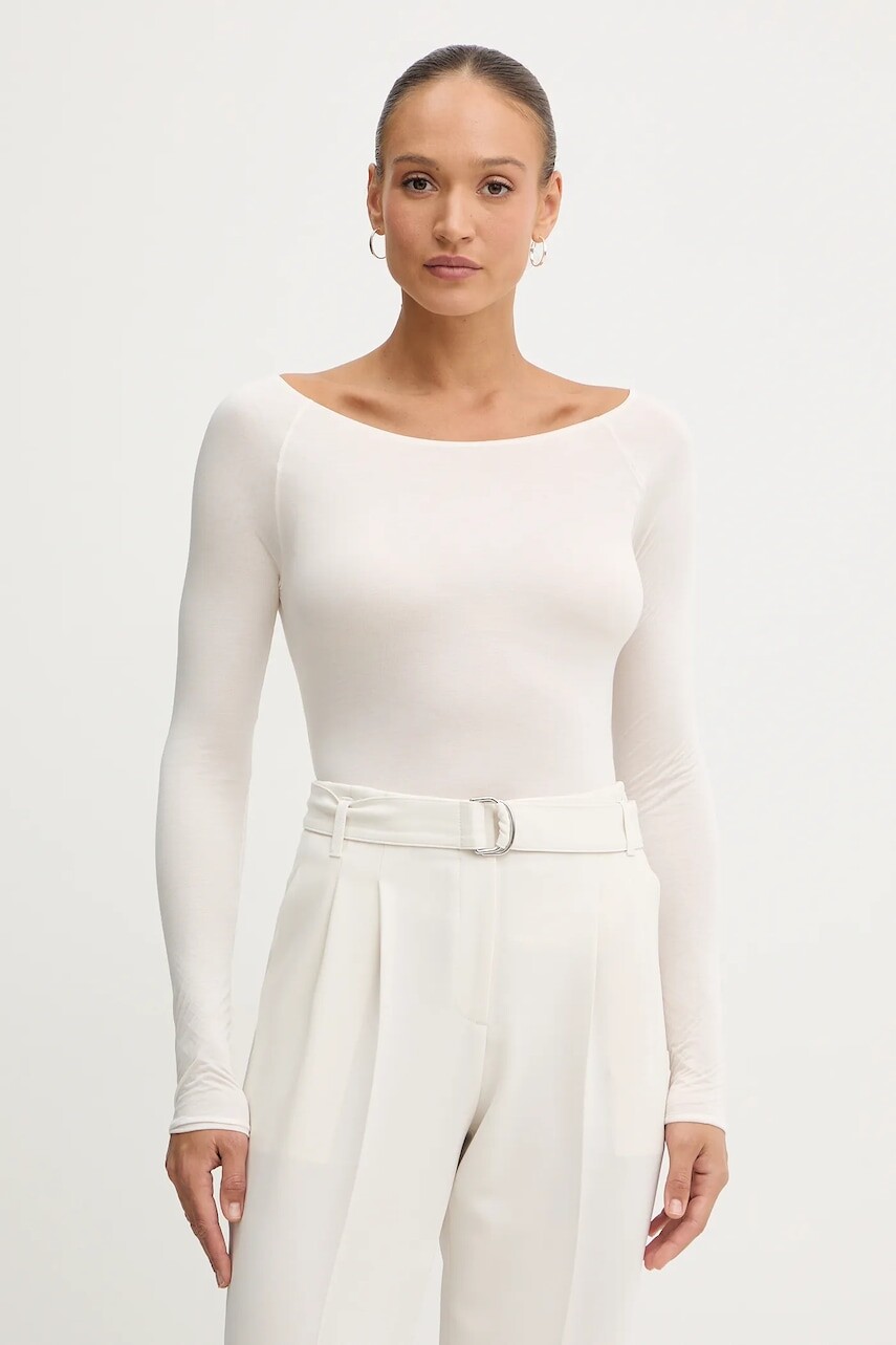 Tričko s dlhým rukávom BOSS béžová farba, 50553548