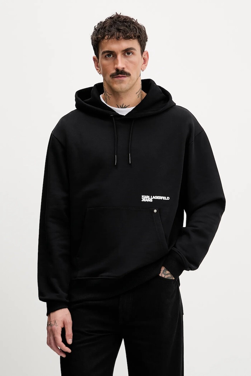 Bavlnená mikina Karl Lagerfeld Jeans čierna farba, s kapucňou, B1M20058