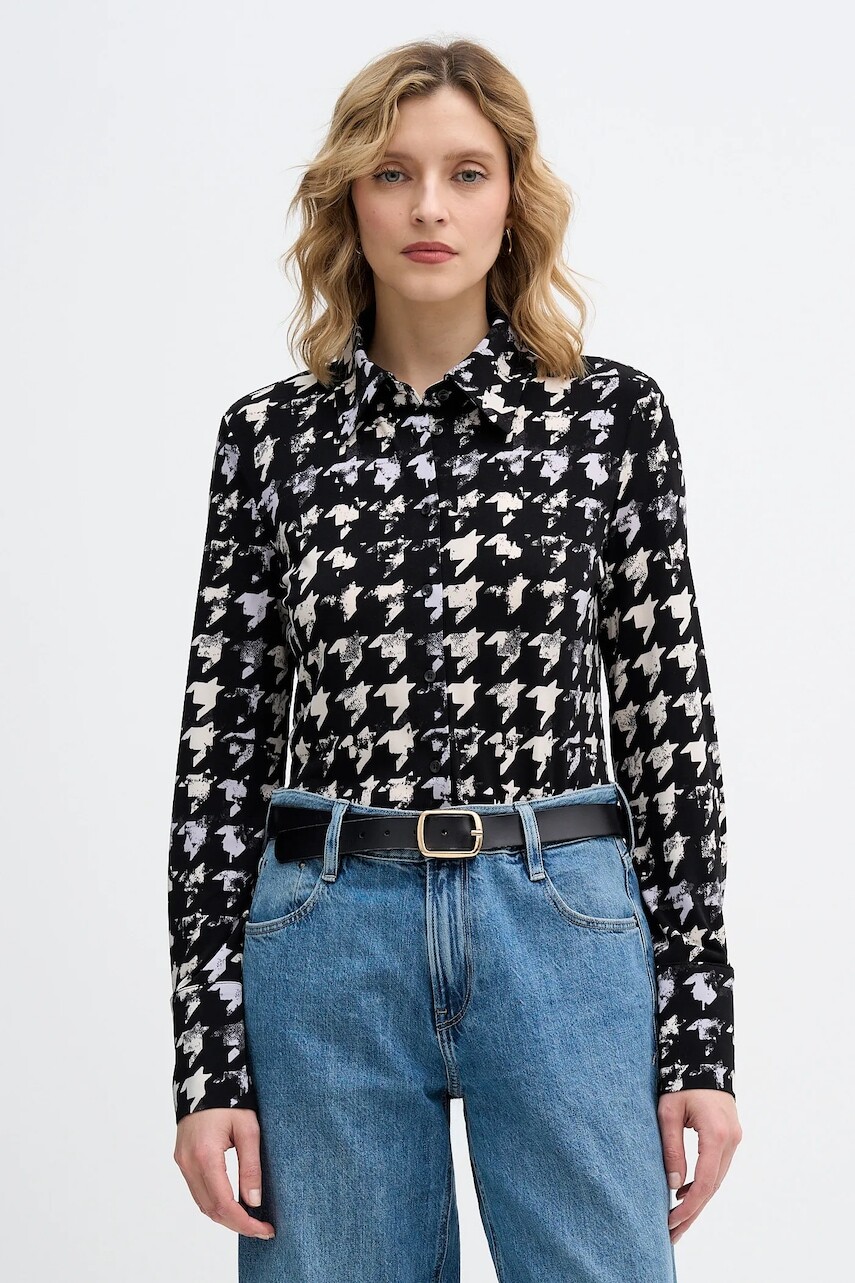 Košeľa Sisley čierna farba, regular, s klasickým golierom, 5ZVHLQ07H