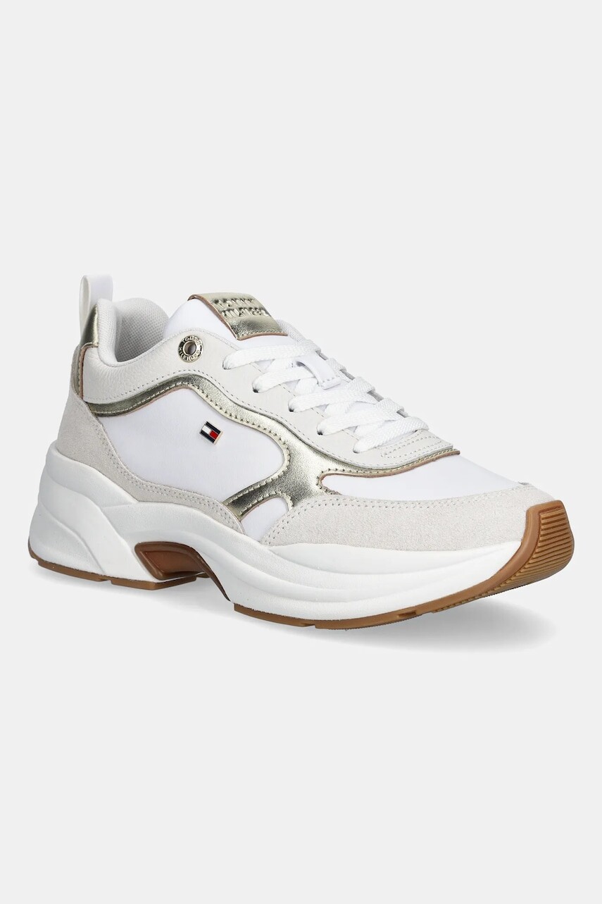 Kožené tenisky Tommy Hilfiger TH CHUNKY RUNNER METALLIC béžová farba, FW0FW09204