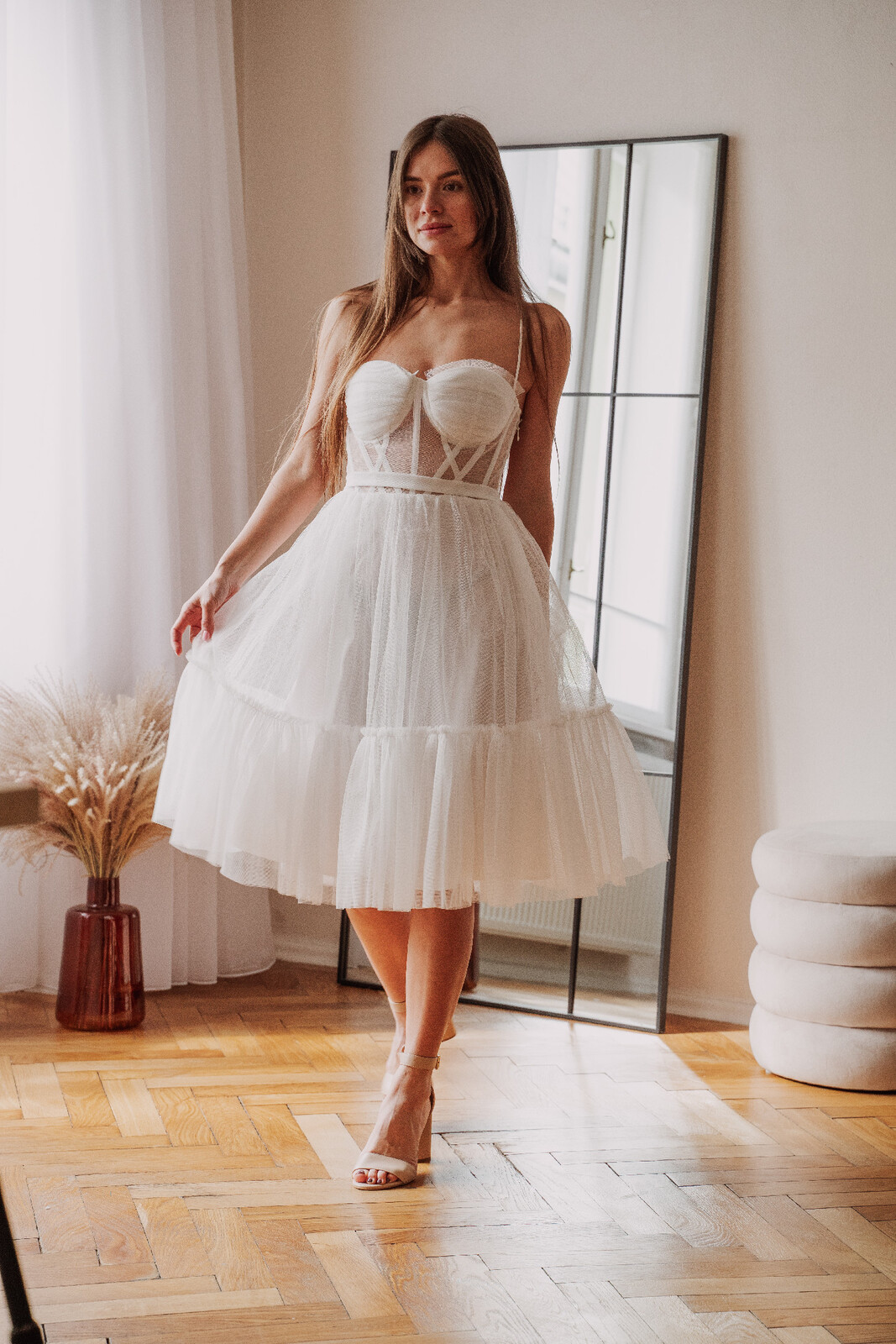 Eva & Lola Biele tylové midi šaty Veľkosť: S