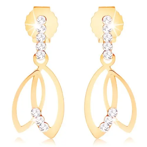 Zlaté náušnice 9K so zirkónovým pásikom a obrysmi zrniek