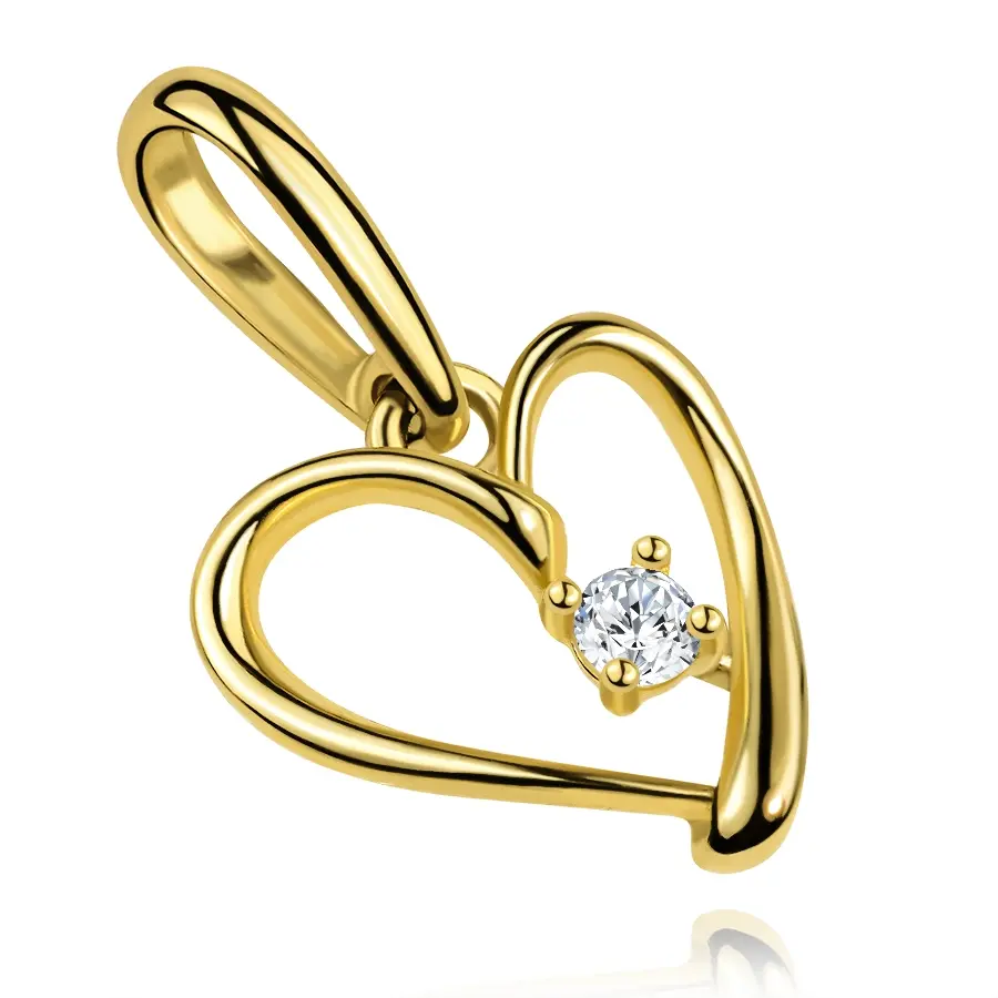 Zlatý prívesok 9K asymetrické srdce s čírym zirkónom