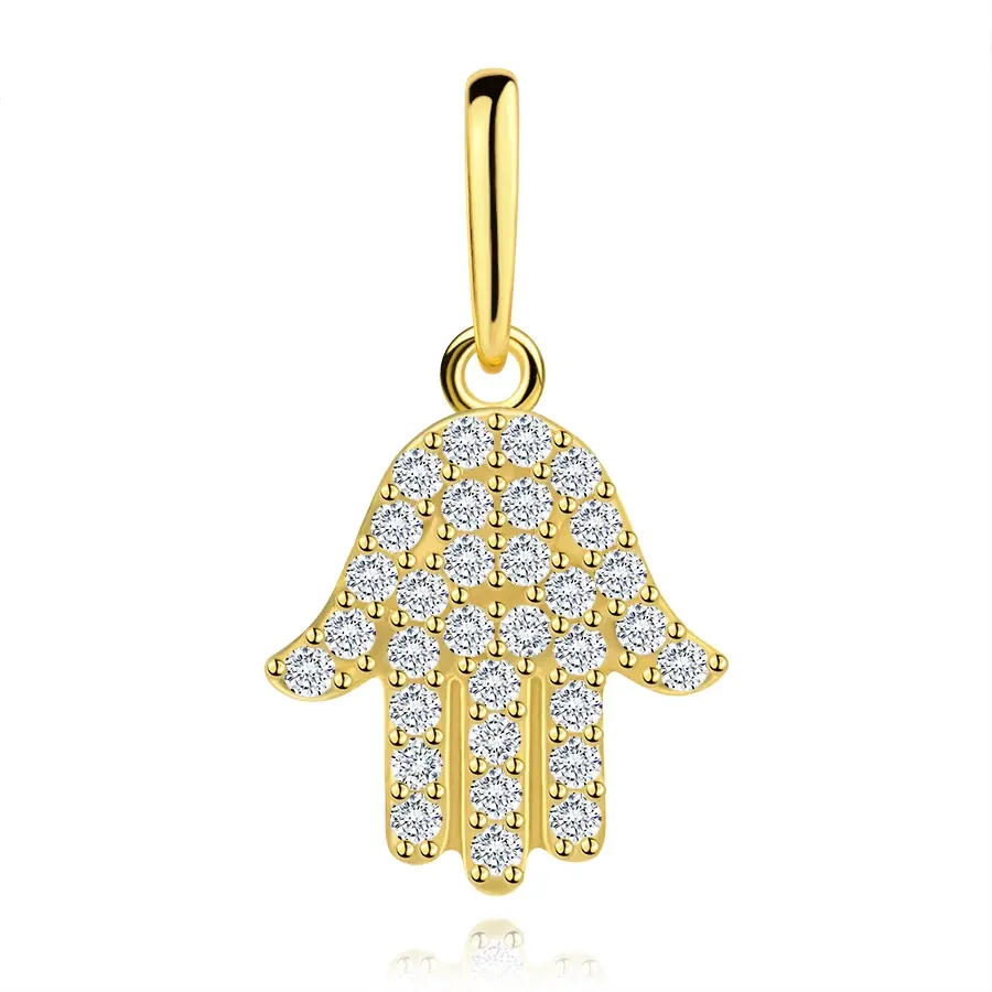 Prívesok zo žltého 9K zlata v tvare Fatiminej ruky so zirkónmi