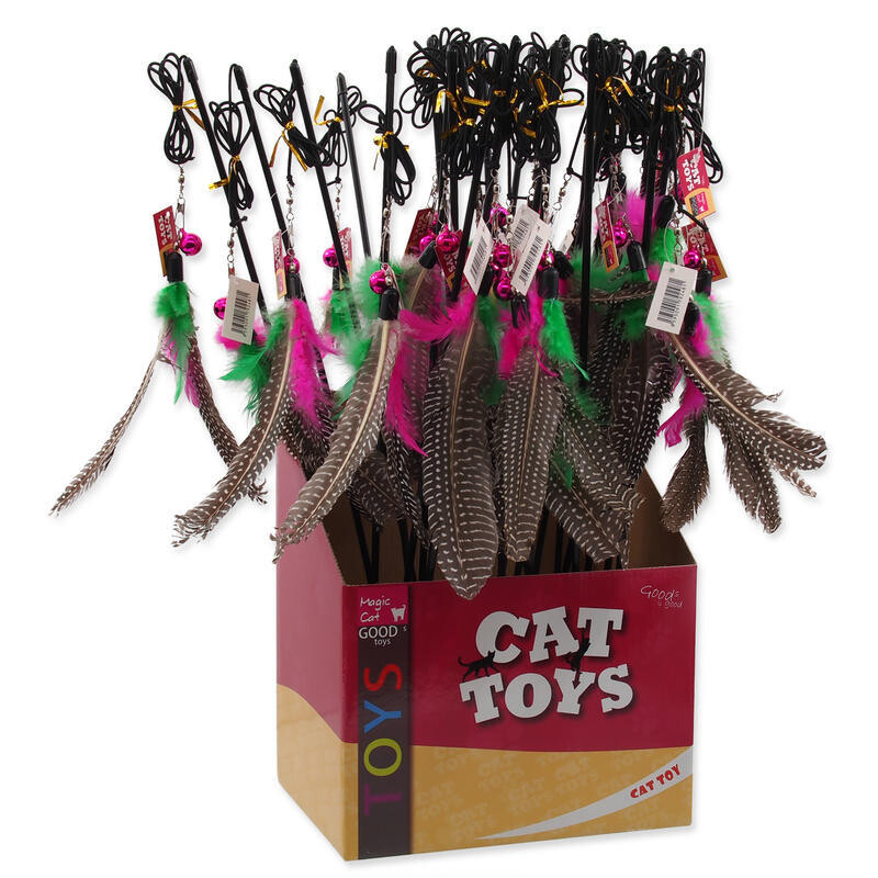 Hračka MAGIC CAT prut s pírky 19 cm + 46 cm 50ks