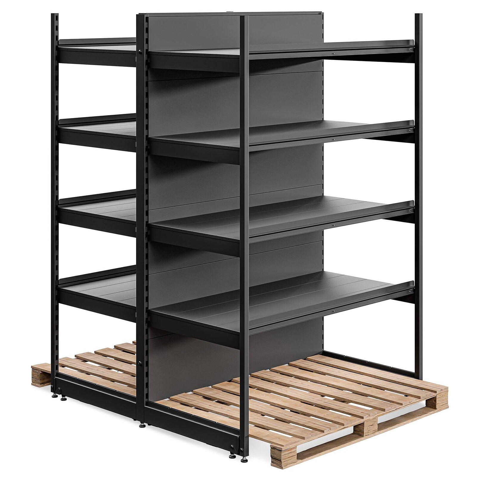 Marbo Regálová zostava do predajne - ostrovček s paletovým miestom 193x128x135 - 4 police