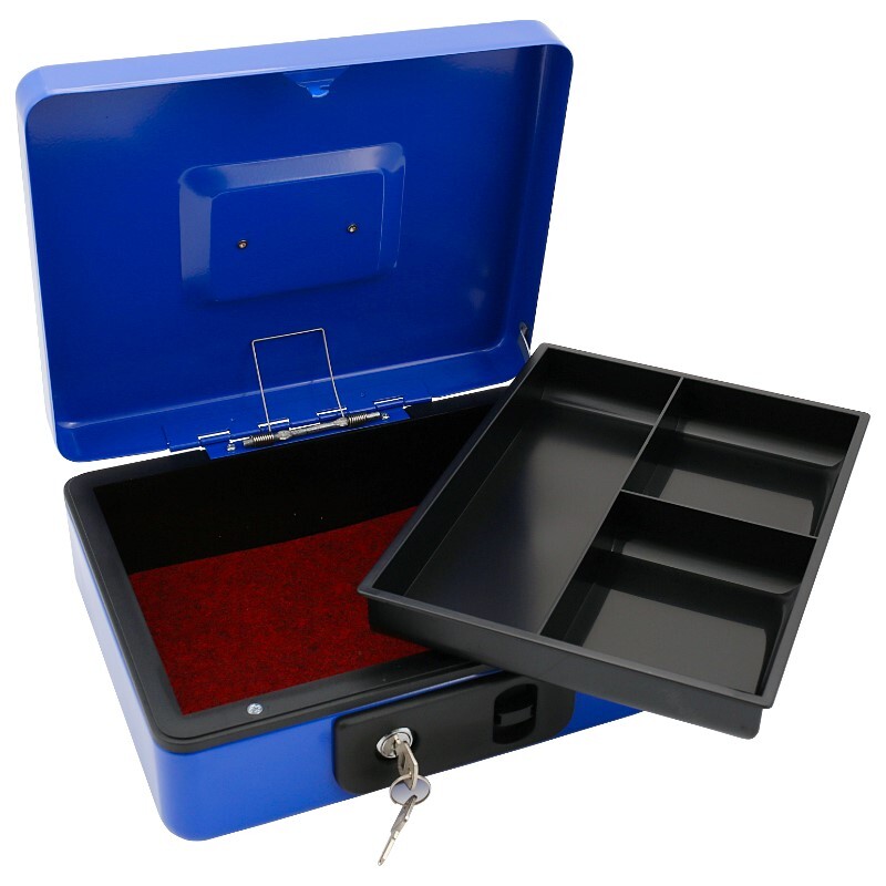 Pokladňa so zámkom 25x20x9 cm + zásobník na peniaze - modrá