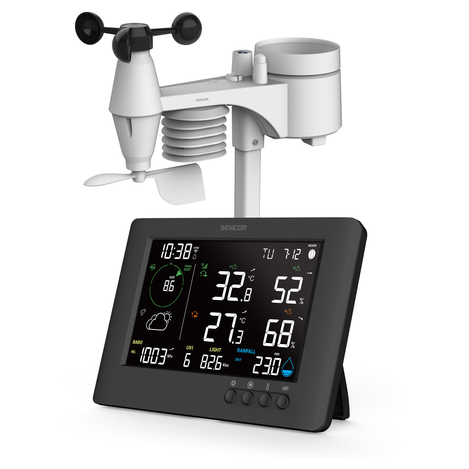 Sencor SWS 10500 WiFi  meteorologická stanica s bezdrôtovým snímačom 7v1 TRUE BLACK farebný LCD displej s uhlopriečkou 5,7