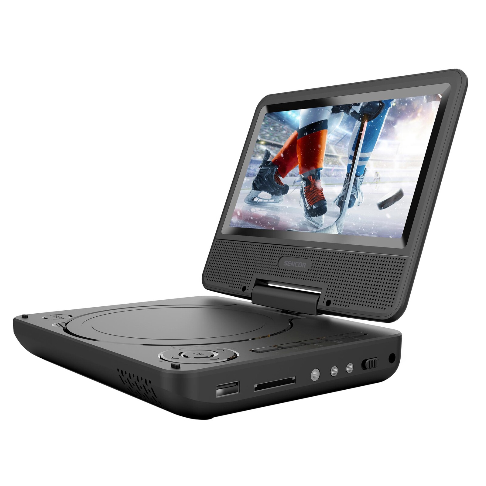 Sencor SPV 2075 Prenosný DVD prehrávač 7“ otočný displej LCD Rozlíšenie: 800 × 480 pixelov, DVD±R/RW, CD, CD-R/RW, MPEG-1 (VCD),