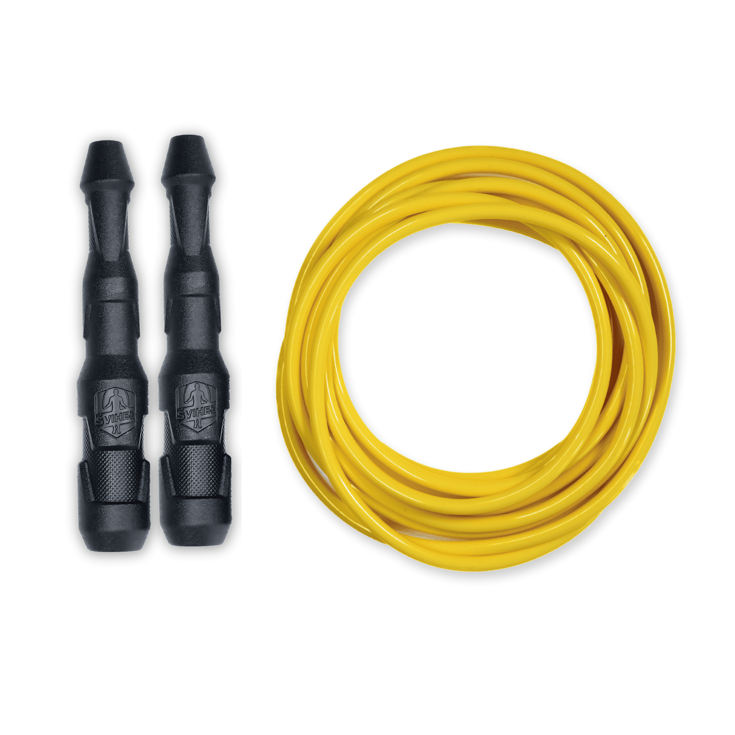 Ninja Rope - Švihadlo na kondícii, nastaviteľná dĺžka, vhodné ako parťák do fitka. Vyber farbu rukovätí:: Čierne, Vyber priemer lanka:: 4 mm – ľahšie a rýchlejšie (odporúčané pre ženy a deti), Farba lanka: Žltá