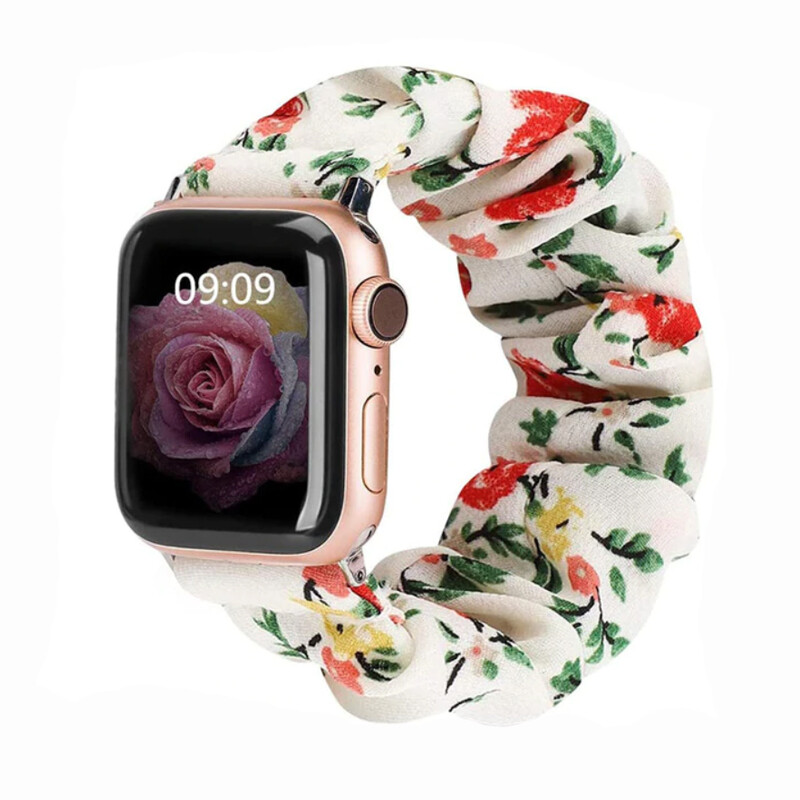 Štýlový remienok na Apple Watch - Biely s kvetinkami Veľkosť: 42/44/45/46/49mm, Farba: Biela