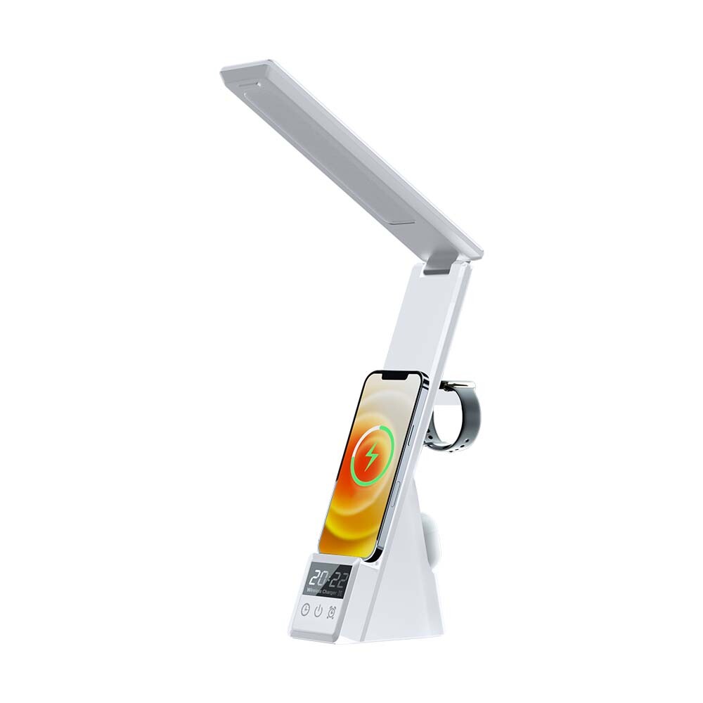 Veľká nabíjacia stanica 3v1 s LED lampičkou - Biela