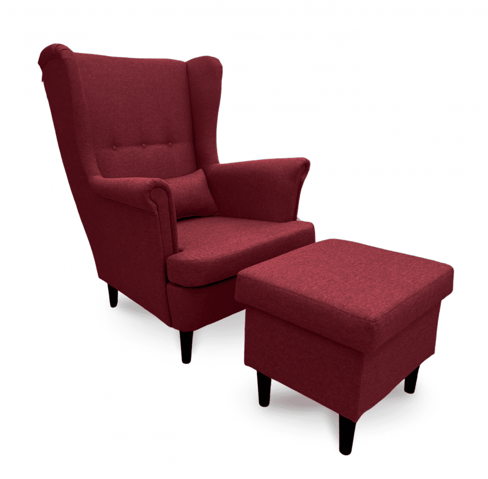 Kreslo ušiak VISBY + taburet s úložným priestorom - masív, látka, sivá-KOPIE-KOPIE-KOPIE