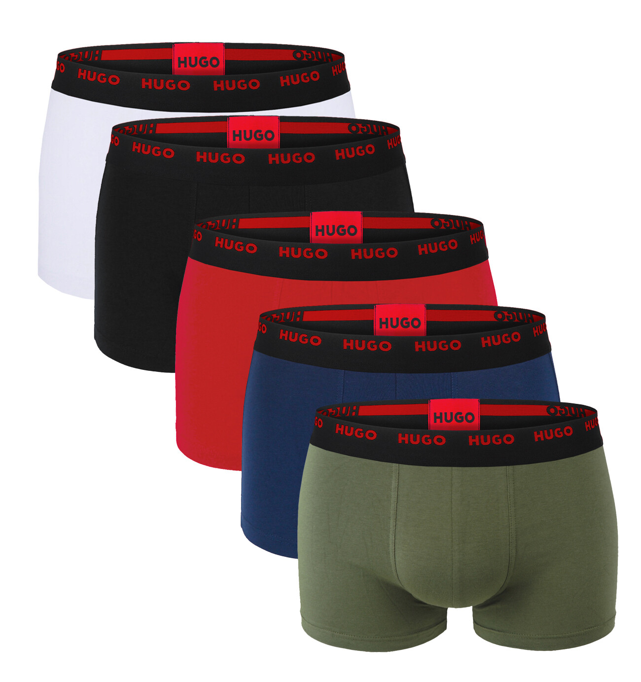 HUGO - boxerky 5PACK cotton stretch modern multicolor / red logo waist