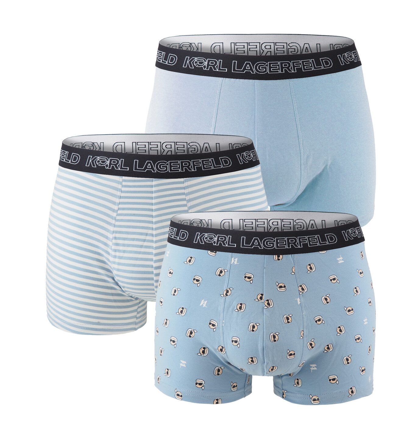 KARL LAGERFELD - boxerky 3PACK organic cotton Ikon mini KARL blue & stripe color