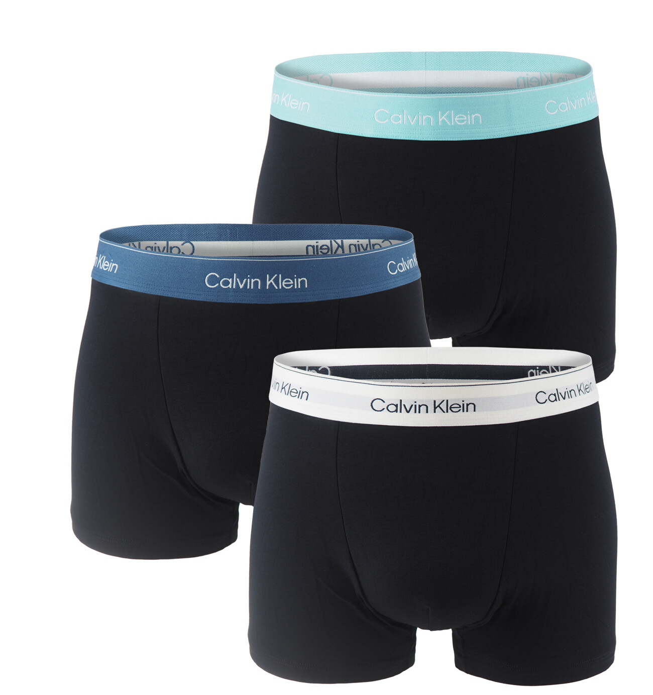 Calvin Klein - boxerky 3PACK Icon cotton stretch relaxed black / turquoise & blue waist