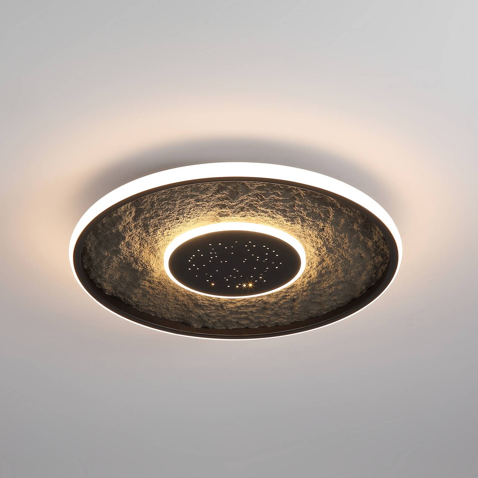 Stropné LED svetlo Lumadisc, efekt hviezd, čierne, Ø 41 cm
