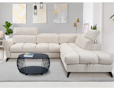 Rohová sedačka Fubu, šedo-krémová štruktúrovaná látka, pravý roh%