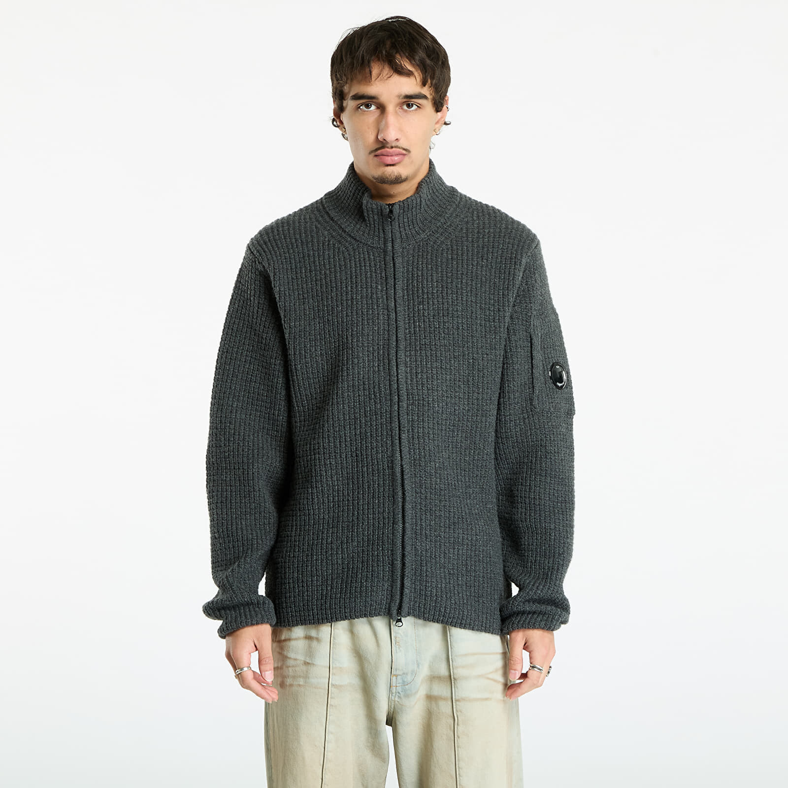 Sveter C.P. Company Lambswool Grs Full Zip Sweater Dark Shadow Grey L