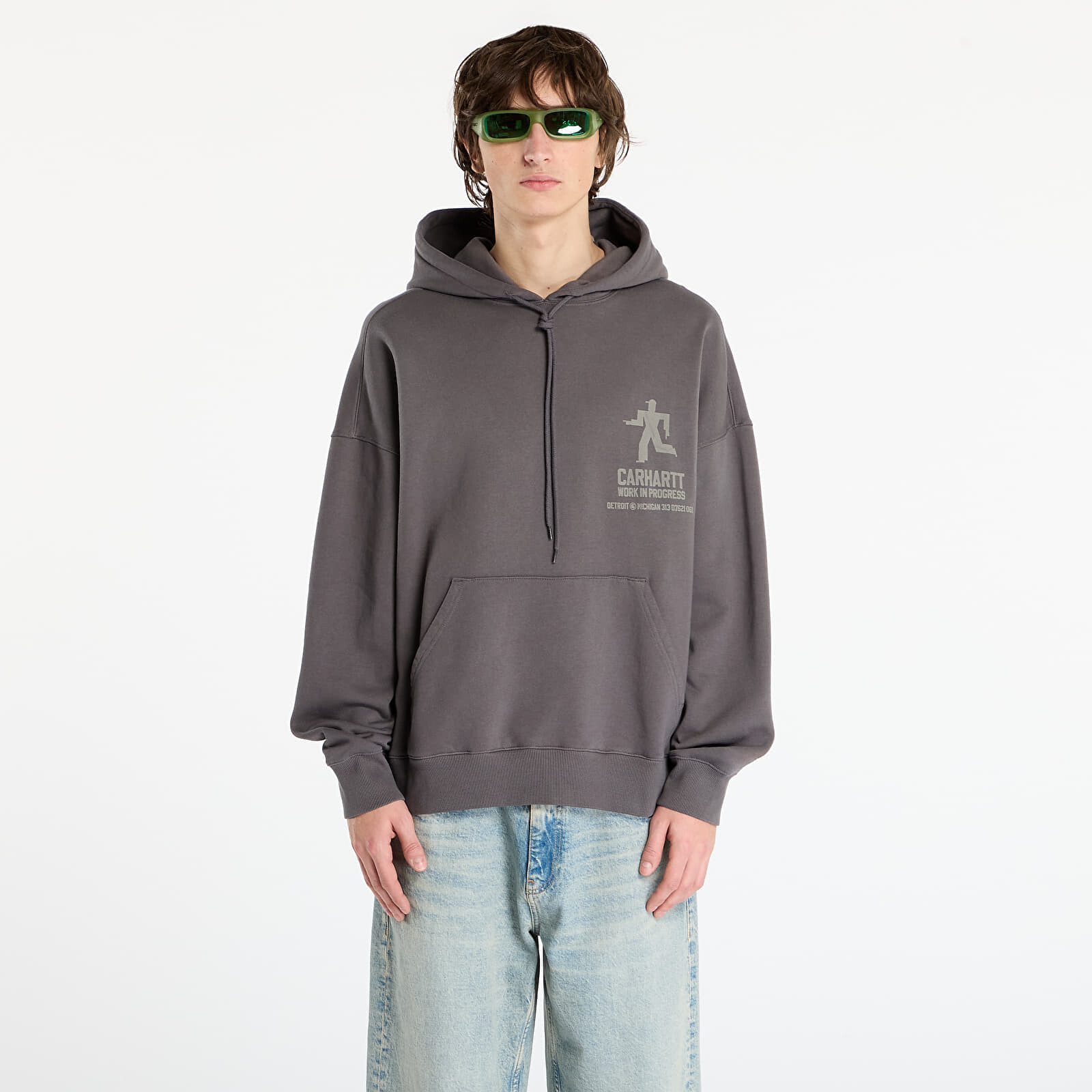 Mikina Carhartt WIP Hooded Distance Sweat Graphite Stone Dyed XXL