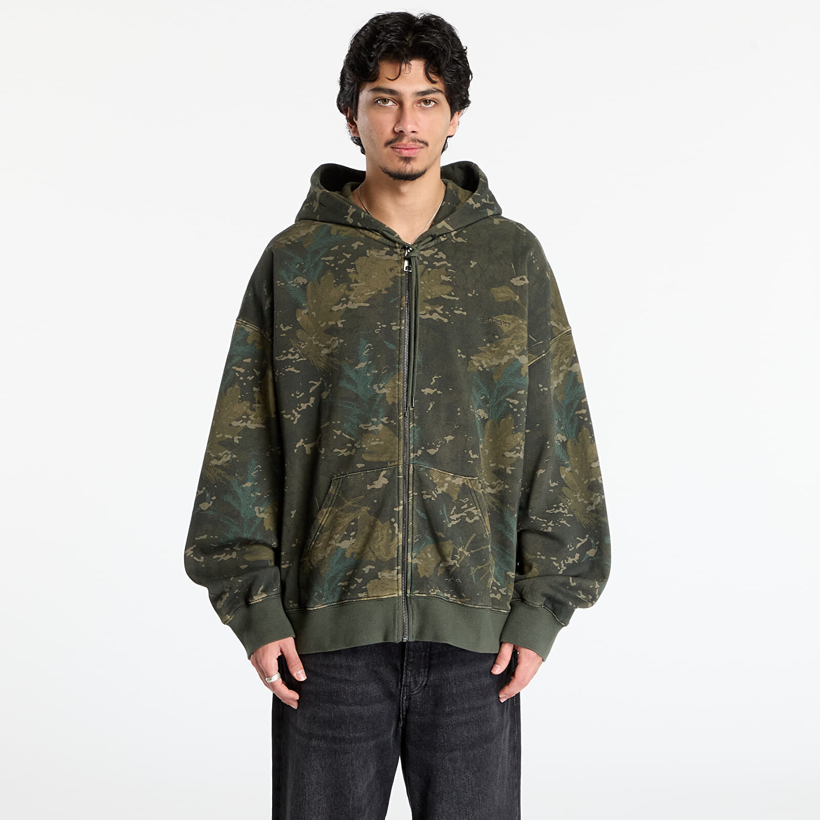 Mikina Carhartt WIP Hooded Benton Sweat Jacket UNISEX Camo Combi/ Green Garment Dyed XS