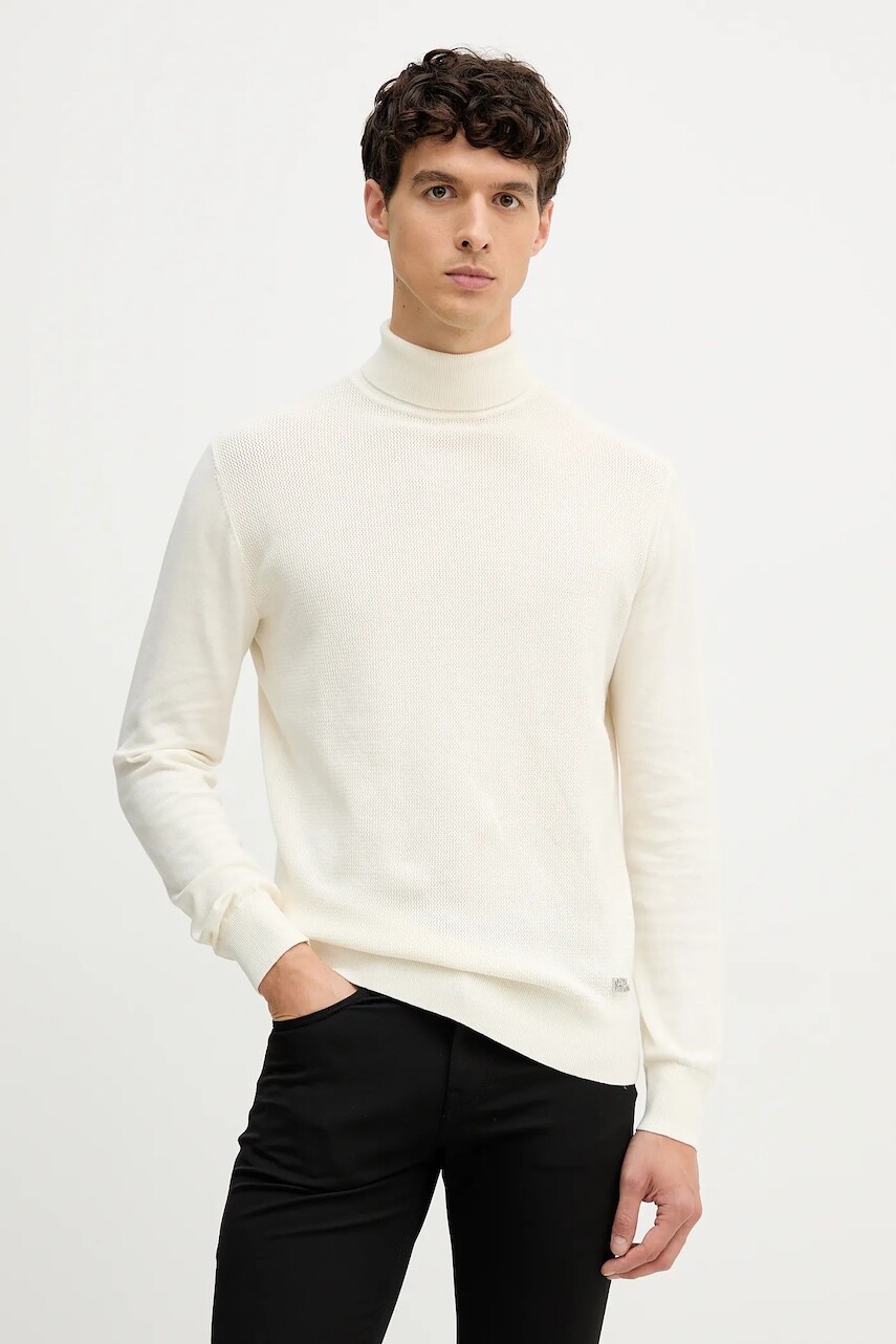 Sveter Karl Lagerfeld béžová farba, ľahký, s rolákom, 554309.655037