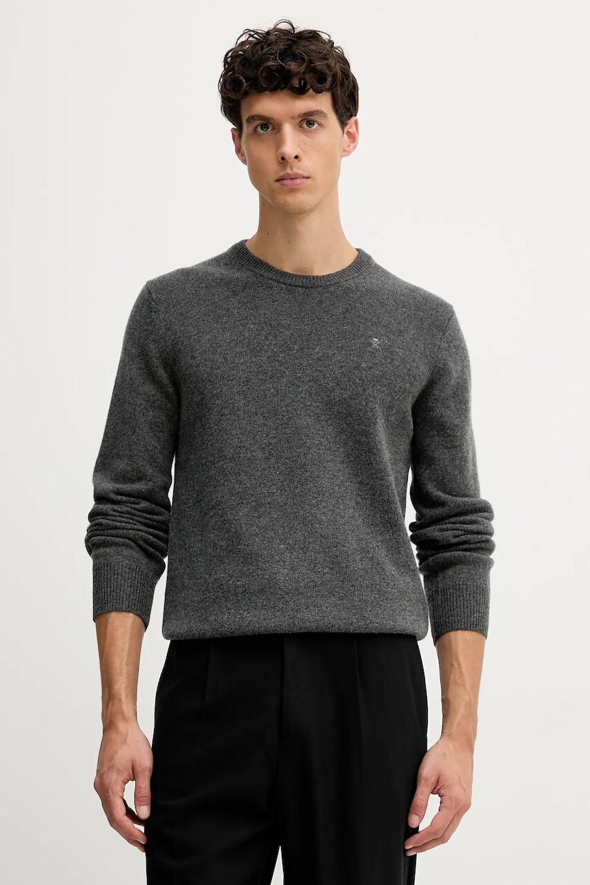 Vlnený sveter Hackett London šedá farba, HM7000075