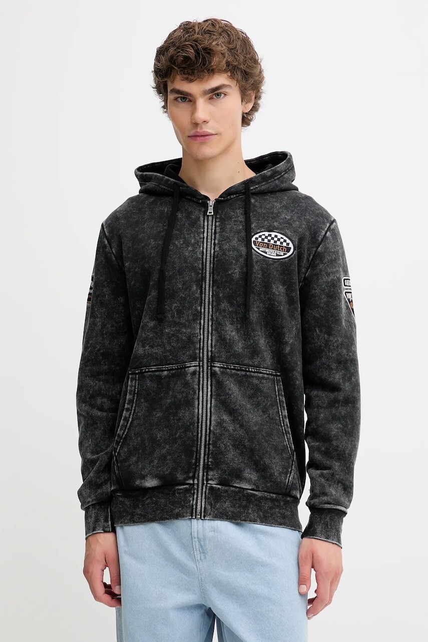 Mikina Von Dutch čierna farba, s kapucňou, vzorovaná, VD.1.SWZ.SOUL