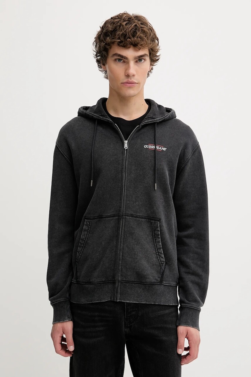 Bavlnená mikina Guess Jeans šedá farba, s potlačou, M5BQ32 KCPR1