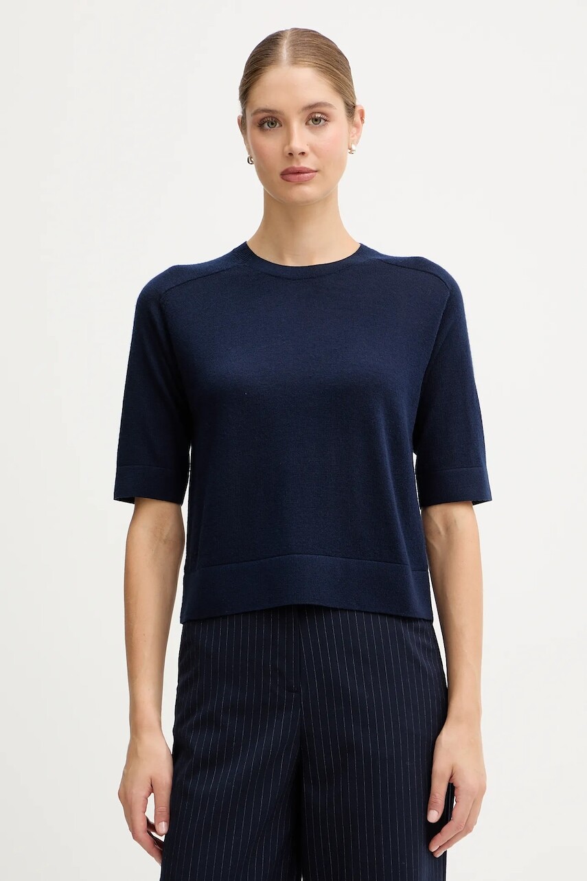 Vlnený sveter United Colors of Benetton tmavomodrá farba, ľahké, 11AHD10E6