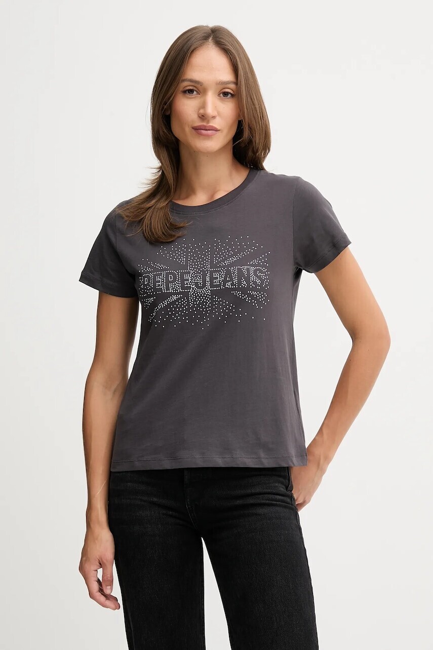 Bavlnené tričko Pepe Jeans dámske, šedá farba, PL5000026