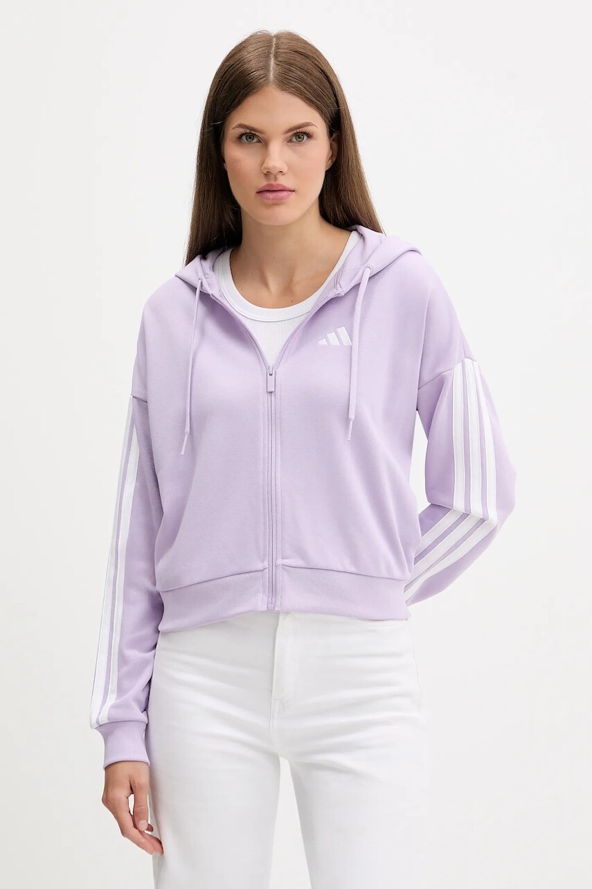 Mikina adidas Essentials fialová farba, s kapucňou, s nášivkou, JY3135