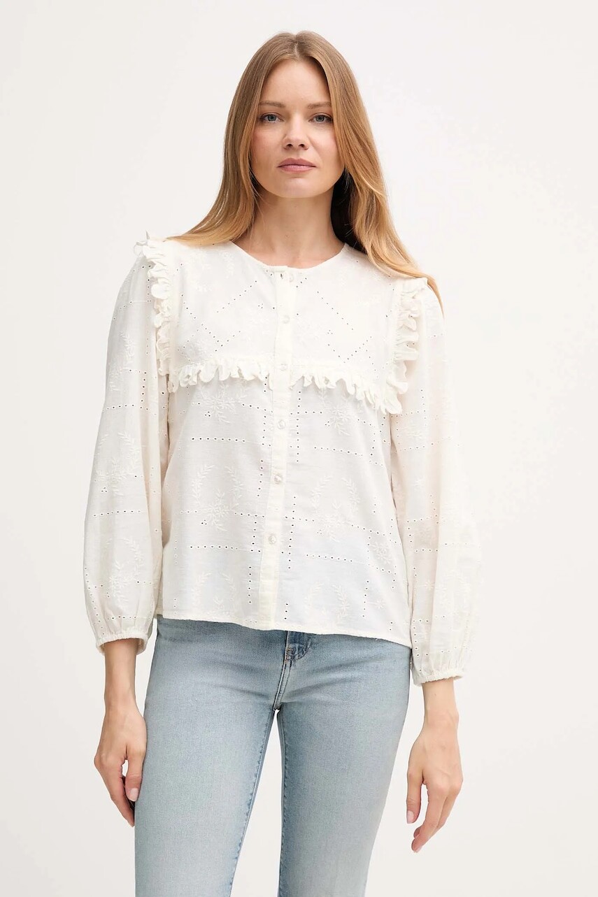 Košeľa s prímesou ľanu Hoss Intropia béžová farba, regular, 6282665