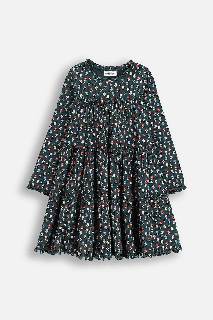 Dievčenské šaty Coccodrillo zelená farba, mini, áčkový strih, FROSTING PUDDLE GIRL KIDS