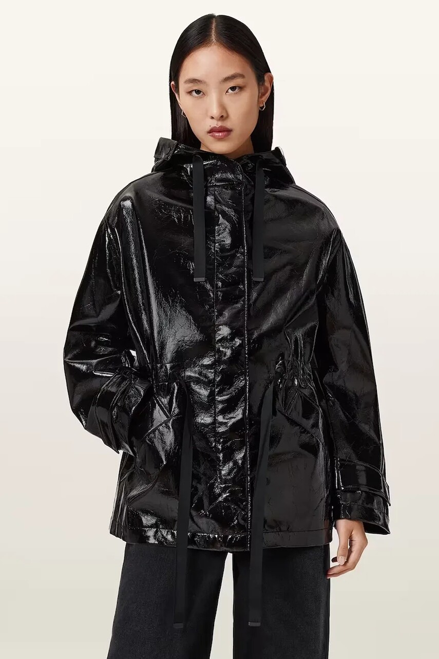 Bunda AllSaints KELSIE čierna farba, prechodná, W130OD