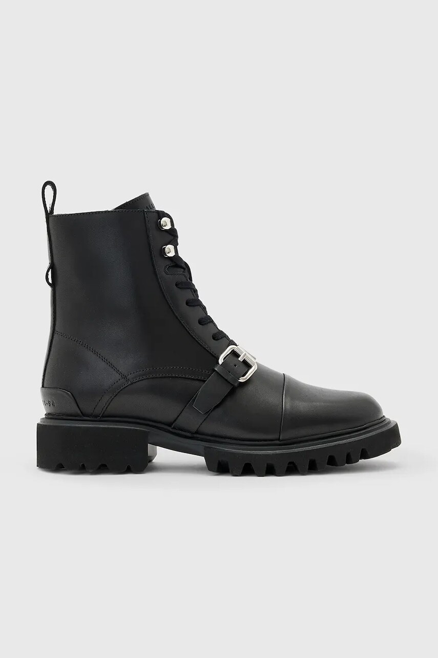 Kožené workery AllSaints Tori Boot čierna farba, na plochom podpätku, W119FB