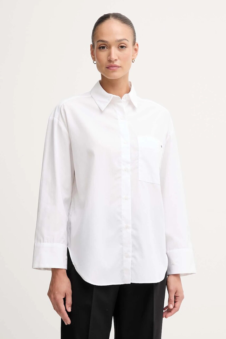 Bavlnená košeľa Tommy Hilfiger biela farba, voľný strih, s klasickým golierom, WW0WW46599