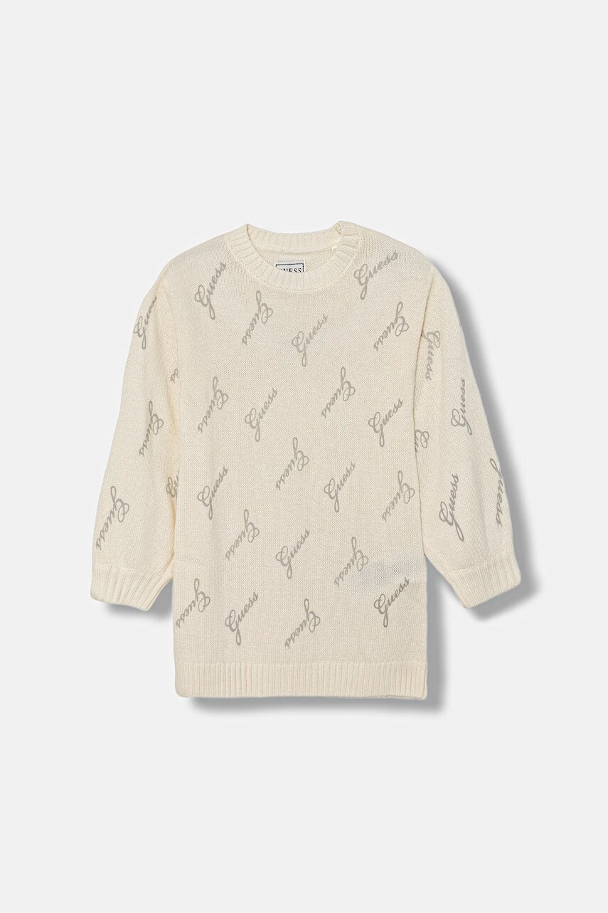 Detské šaty s prímesou vlny Guess béžová farba, mini, rovný strih, K5BK15 Z0870