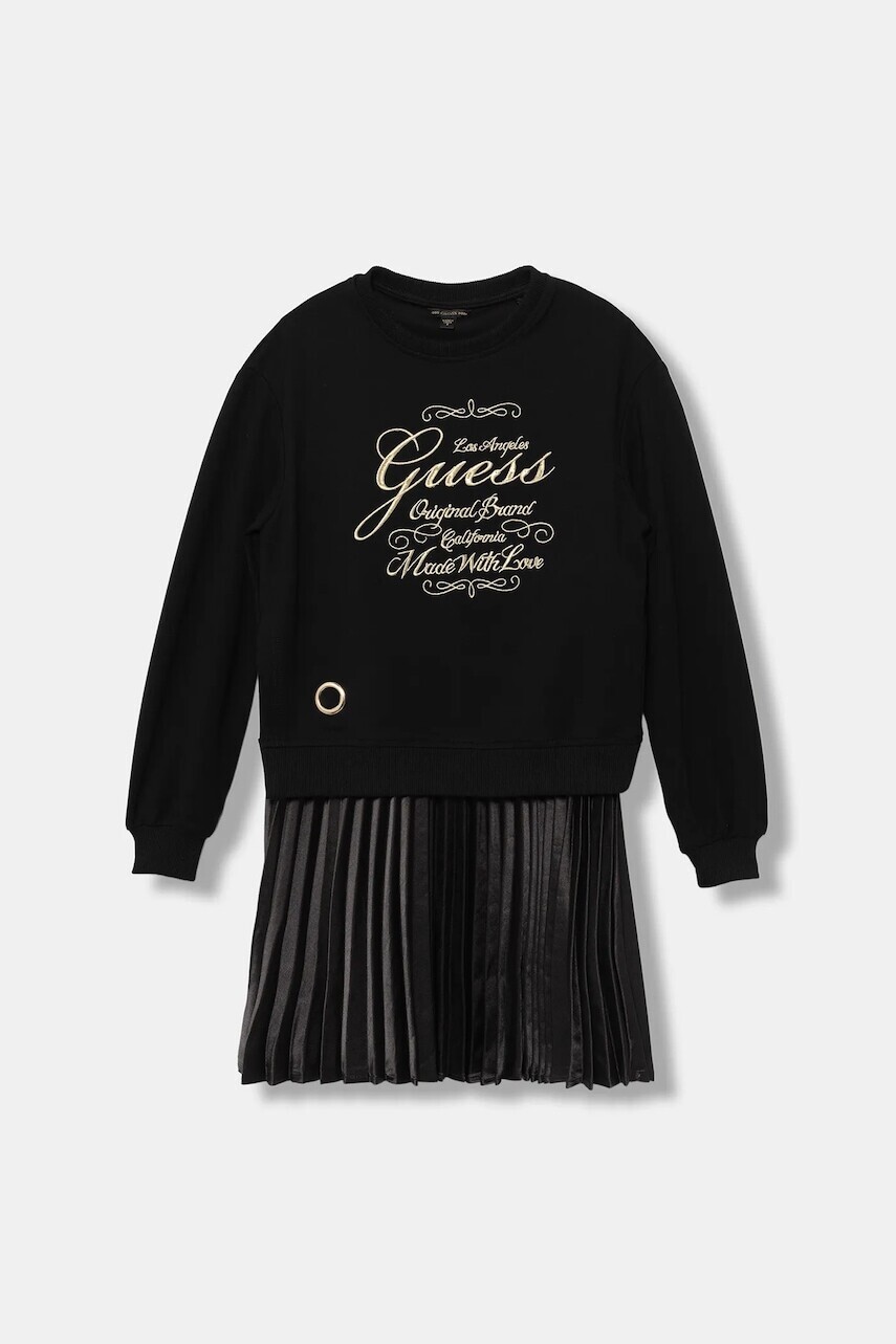 Dievčenské šaty Guess čierna farba, mini, áčkový strih, J5BK31 KAUH0