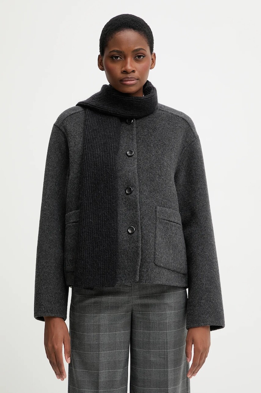 Bunda s prímesou vlny Mos Mosh MARIA šedá farba, prechodná, oversize, 173960