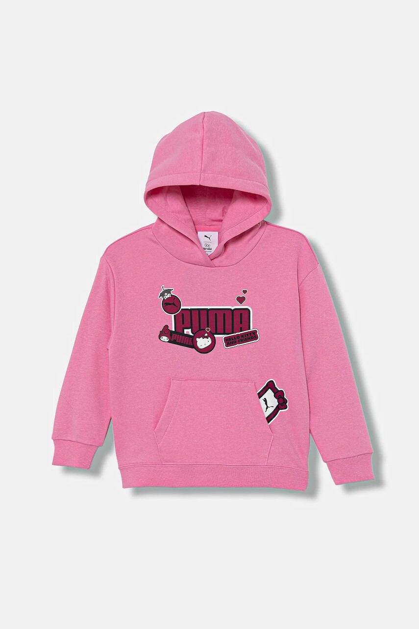 Detská mikina Puma ružová farba, s kapucňou, s potlačou, 632387