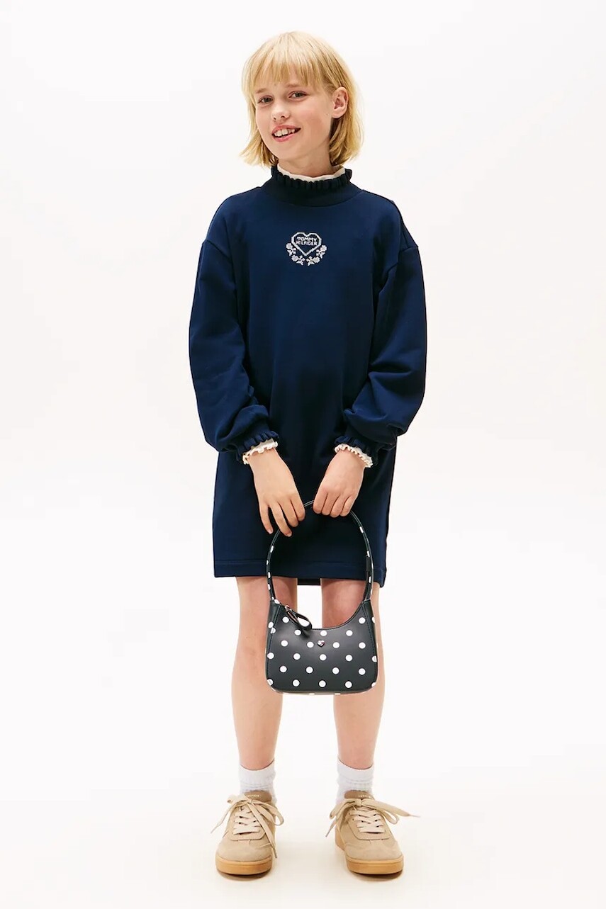 Dievčenské šaty Tommy Hilfiger tmavomodrá farba, mini, rovný strih, KG0KG08795